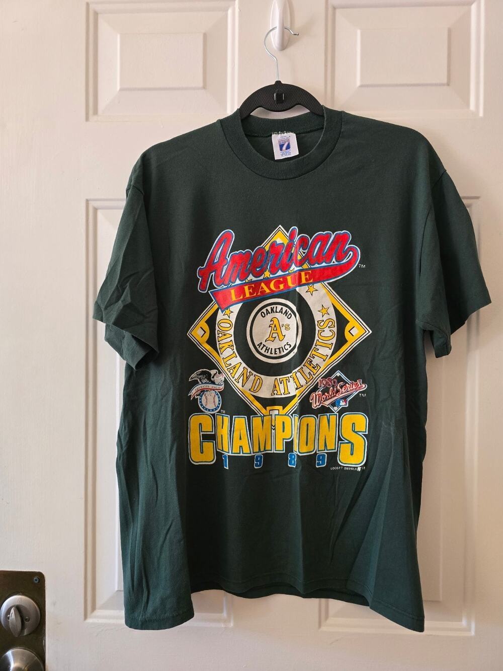 Vintage 1989 Oakland As American League Champions Shirt XL Logo 7 World Series